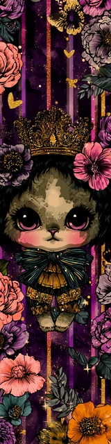 Free kawaii cats bookmark featuring a floral crown cat king